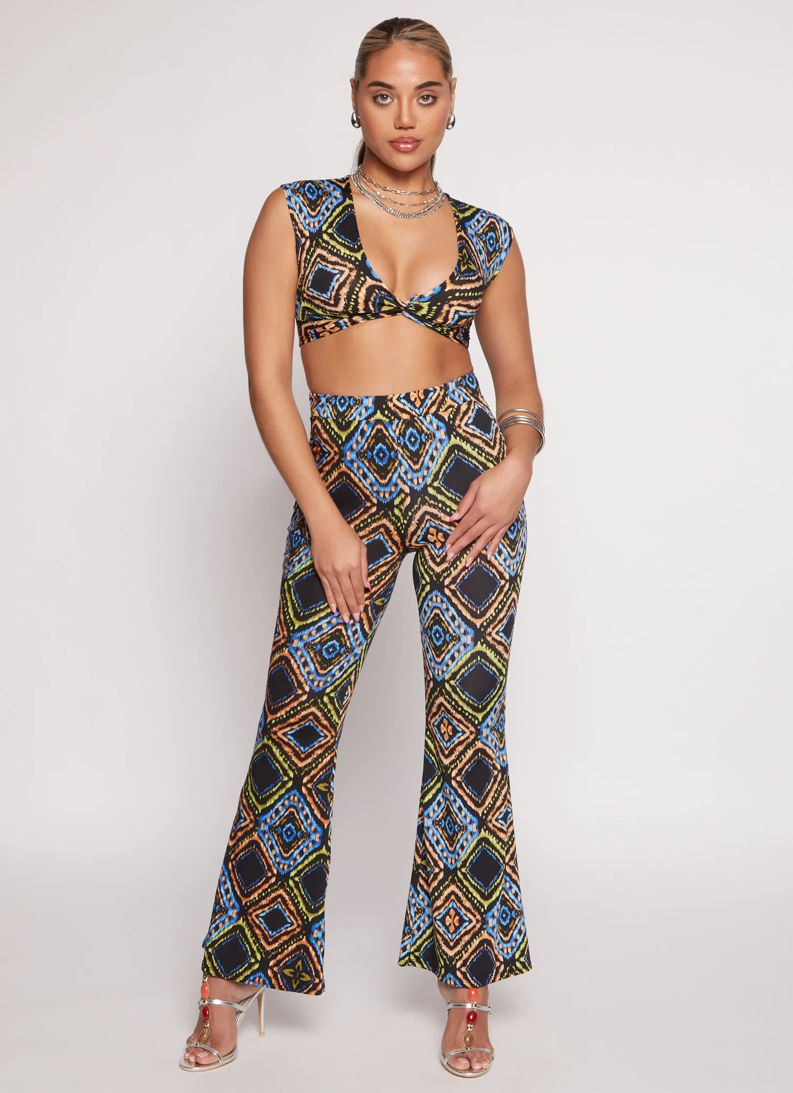 Aztec Print Twist Front Crop Top