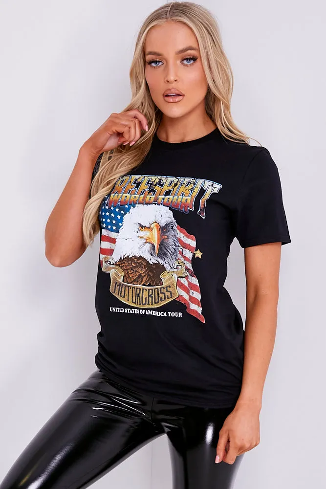Black 'World Tour' Graphic Printed T-Shirt