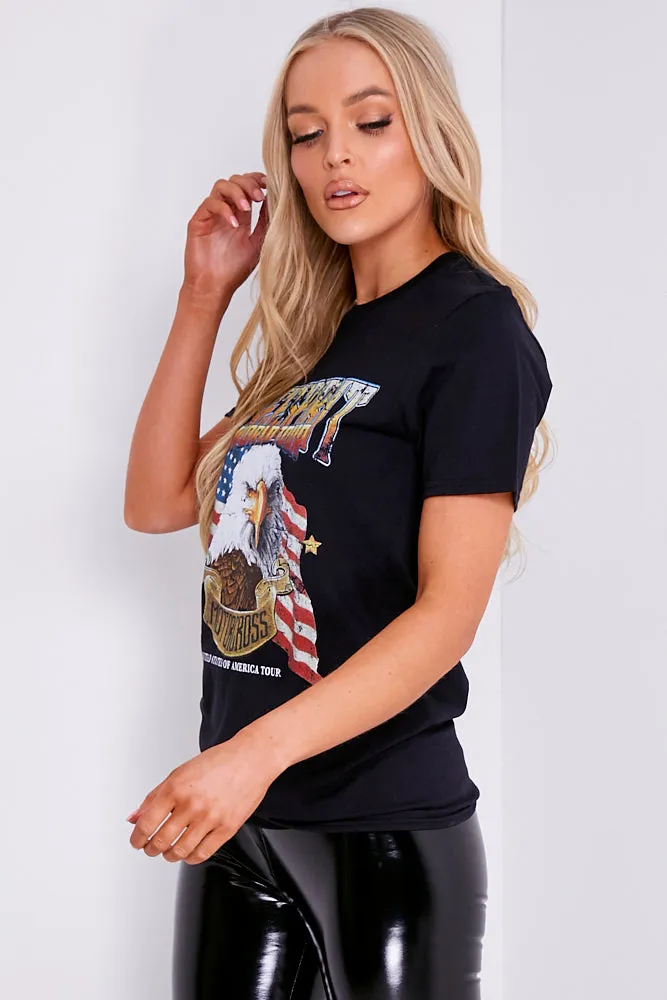 Black 'World Tour' Graphic Printed T-Shirt