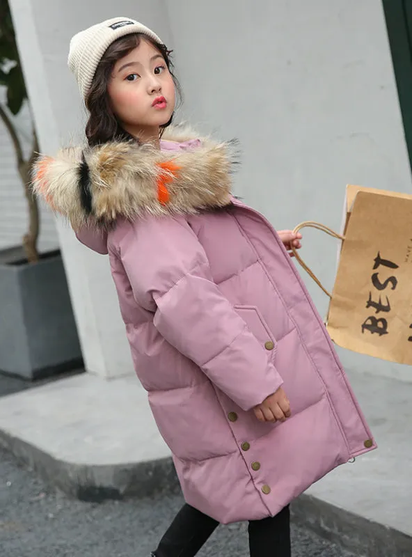 Children's Down Coat Girl's Middle Long Coat
