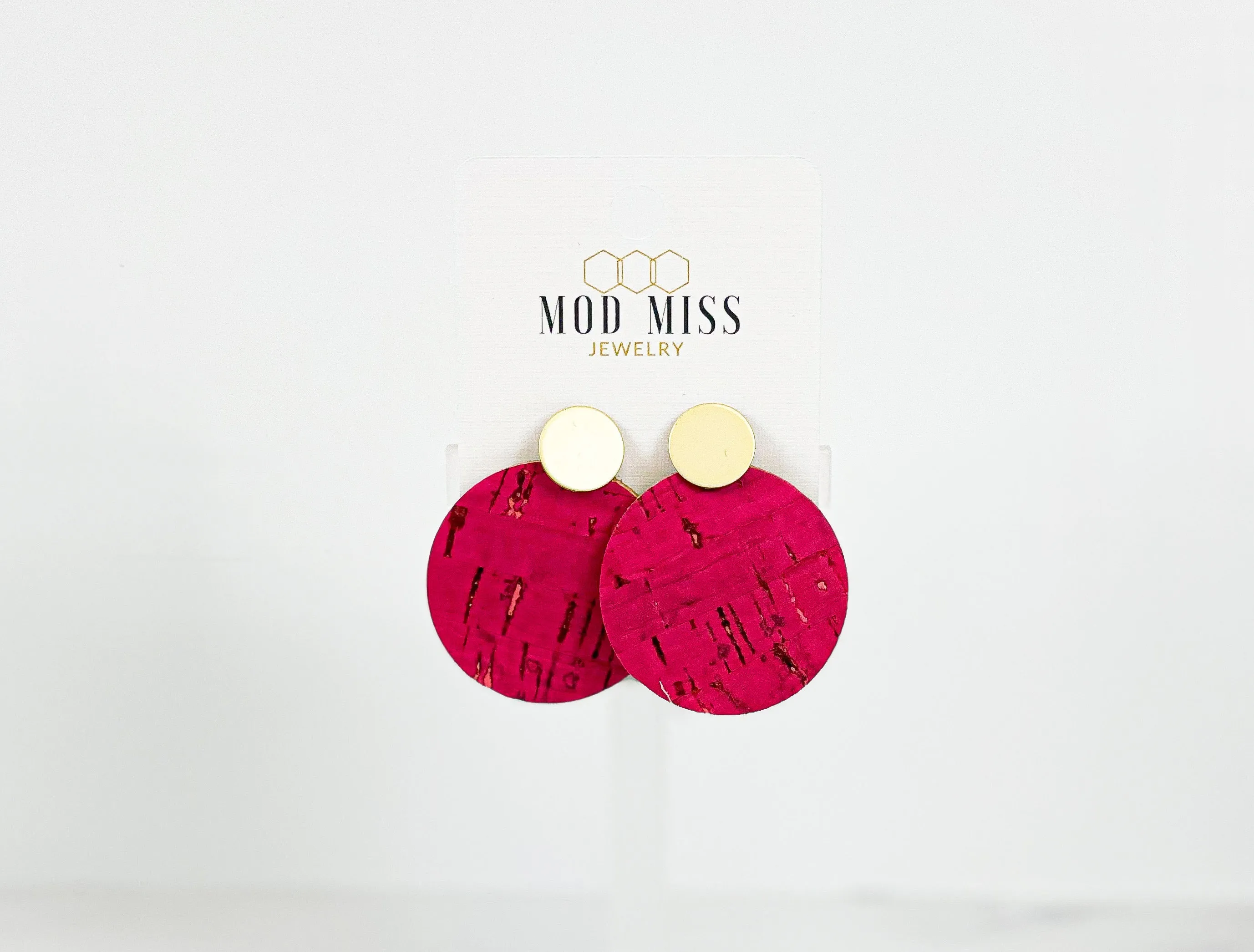 Cork Leather Round Earring Hot Pink