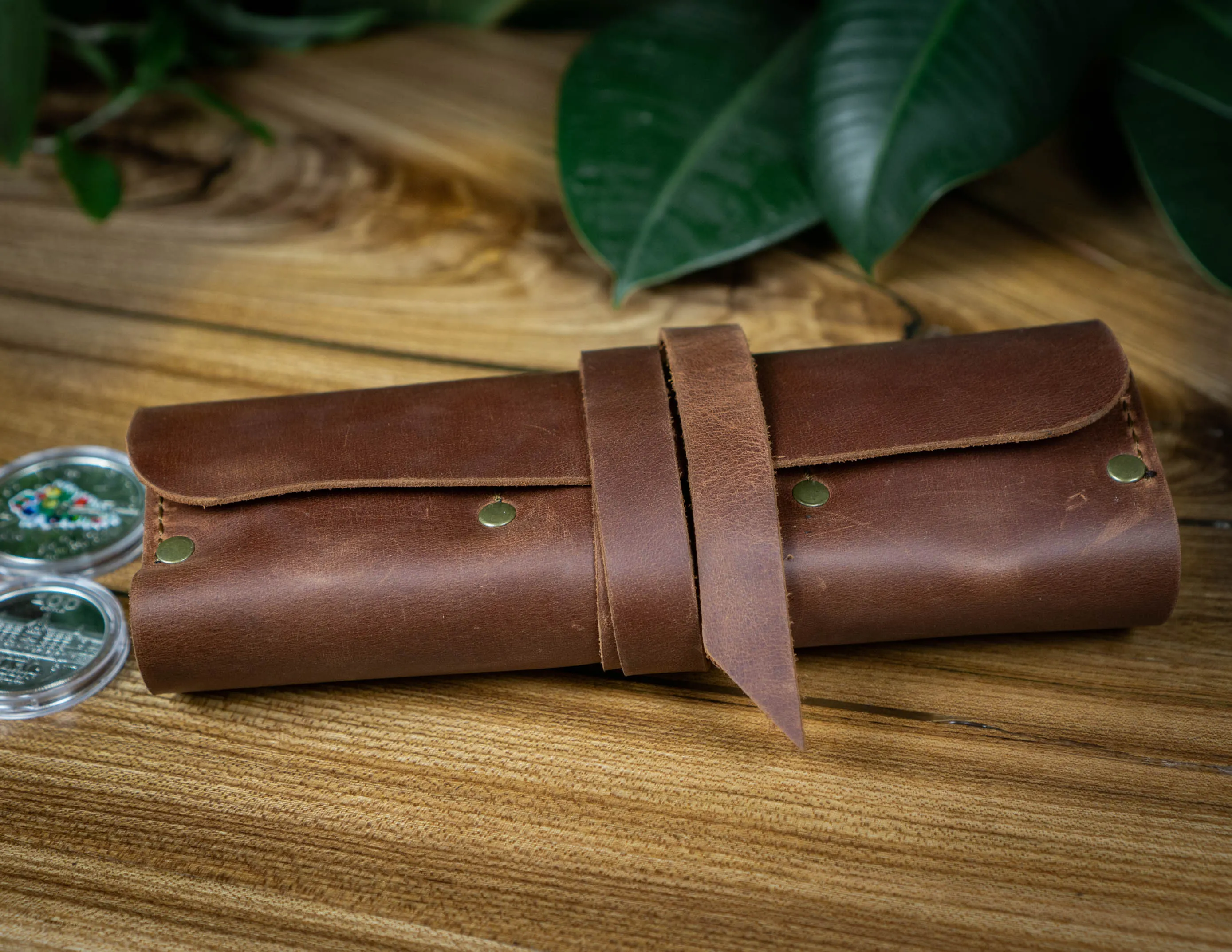 Leather Coin Roll Case 12 slots | Collectible Coins Leather Holder