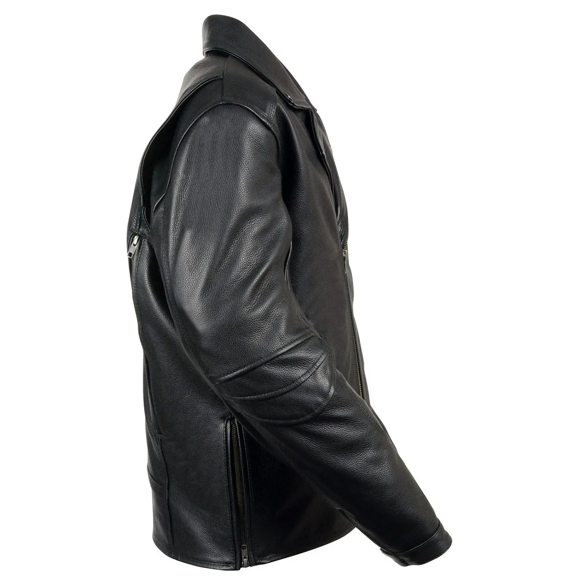 MLM1515 BLACK Men's  'Triple Stitched' Beltless Motorcycle Leather Jacket