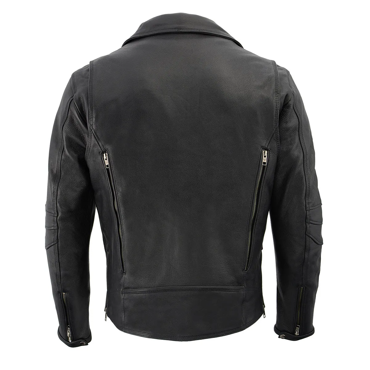 MLM1515 BLACK Men's  'Triple Stitched' Beltless Motorcycle Leather Jacket