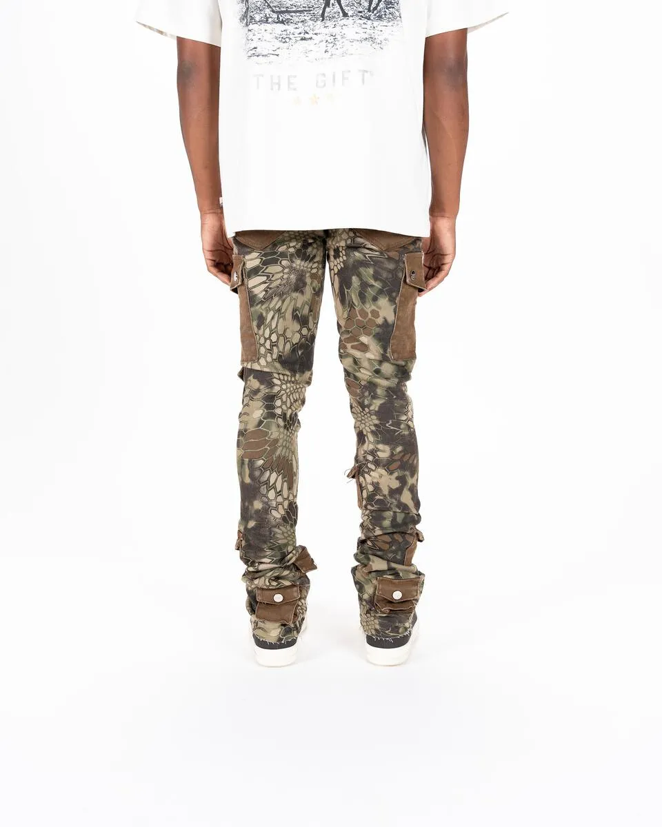 Pheelings MY PLEASURE CARGO FLARE STACK DENIM (CAMO/BROWN)