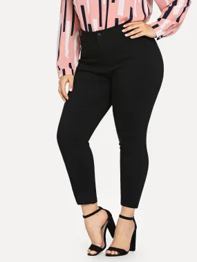 Plain Natural Cropped Plus Size Jeans