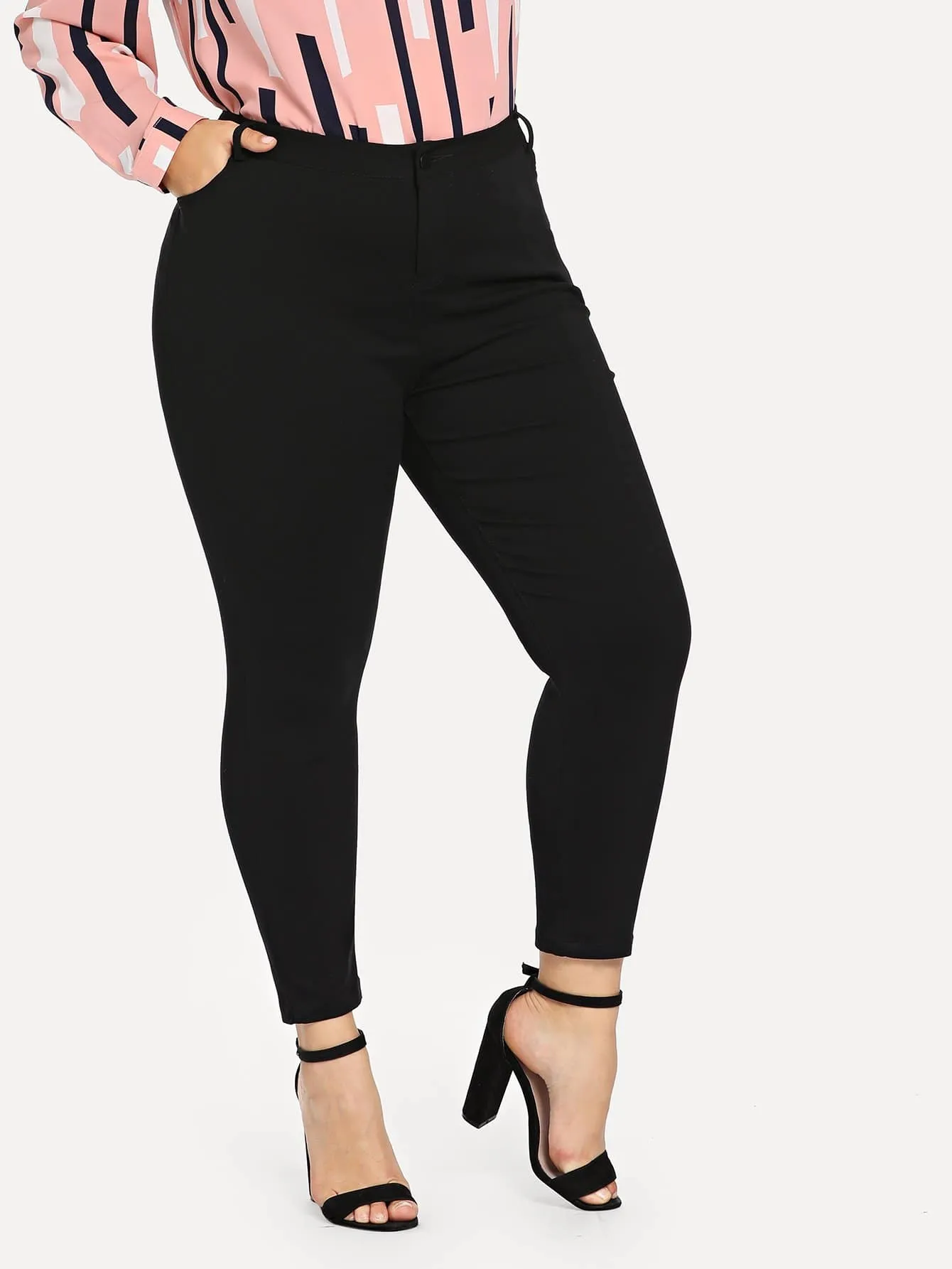 Plain Natural Cropped Plus Size Jeans