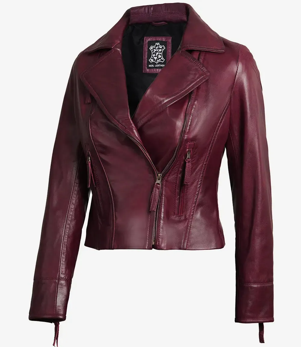 Ramsey Women's Maroon Leather Moto Jacket
