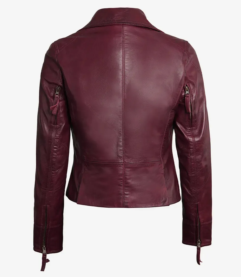 Ramsey Women's Maroon Leather Moto Jacket