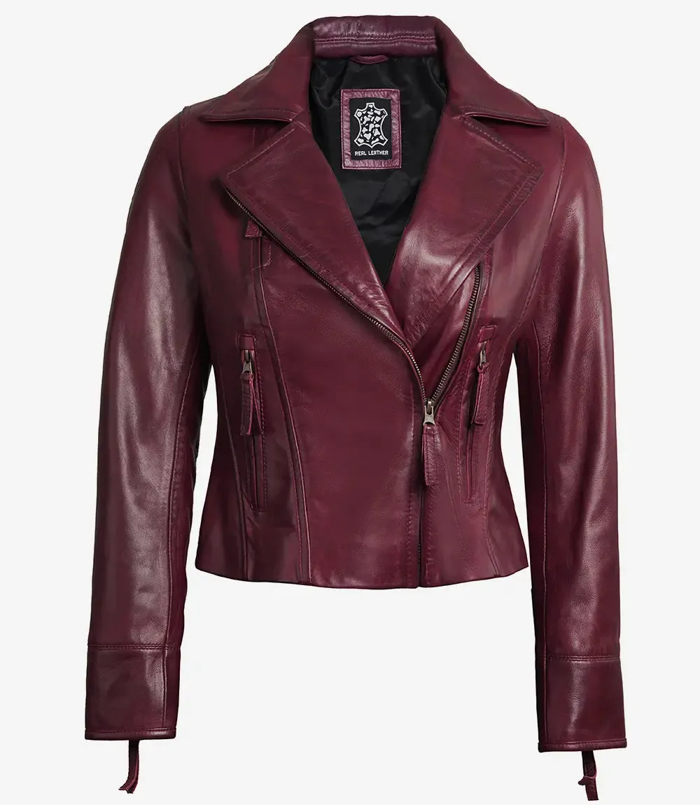 Ramsey Women's Maroon Leather Moto Jacket