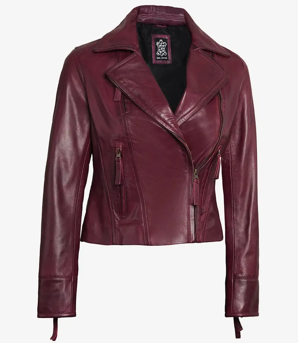 Ramsey Women's Maroon Leather Moto Jacket