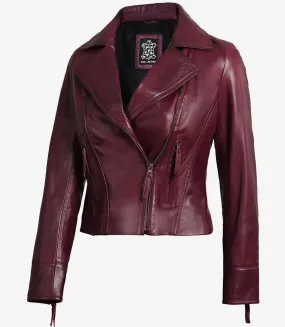 Ramsey Women's Maroon Leather Moto Jacket
