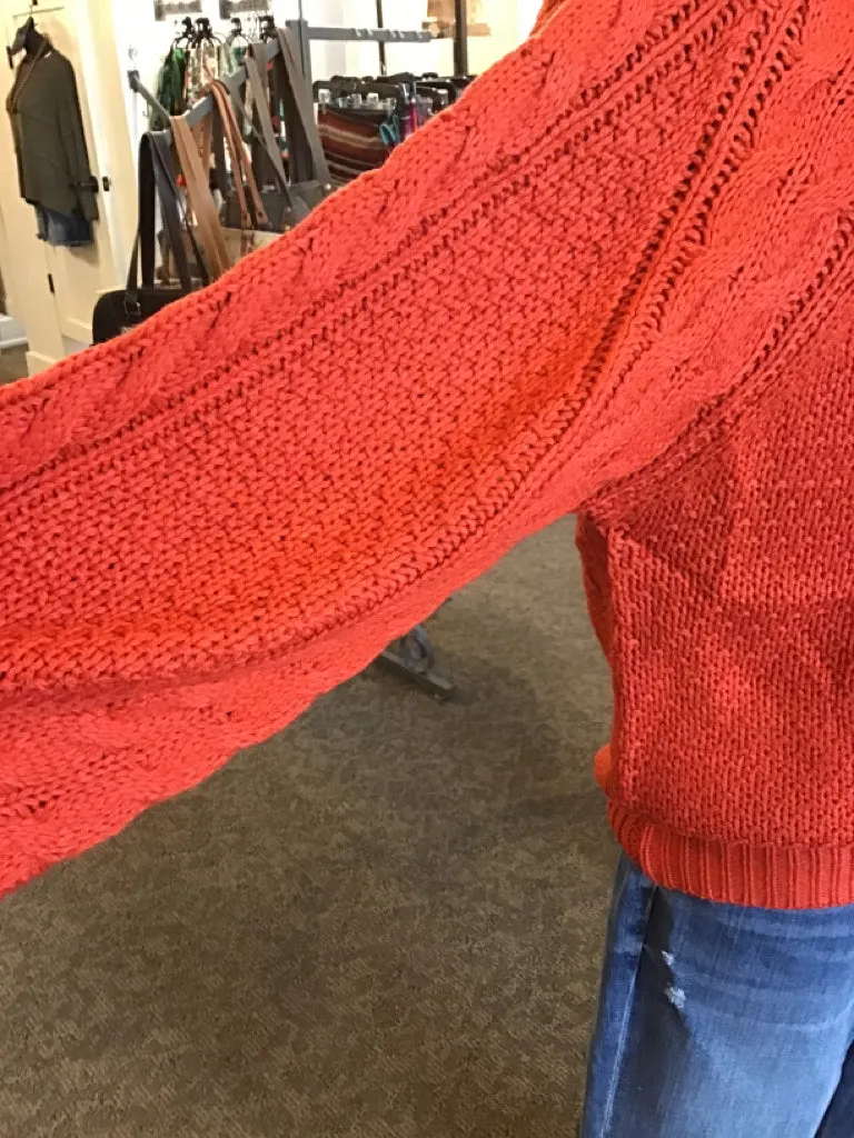 Rust  Balloon Sleeve Crew Neck Sweater - S to 3X